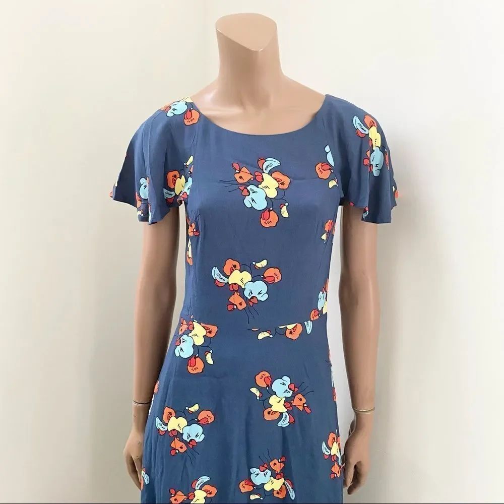 New Emily & Fin Celeste Blue Floral Print Cap Sleeve Midi Dress Xxs — image 5 of 8
